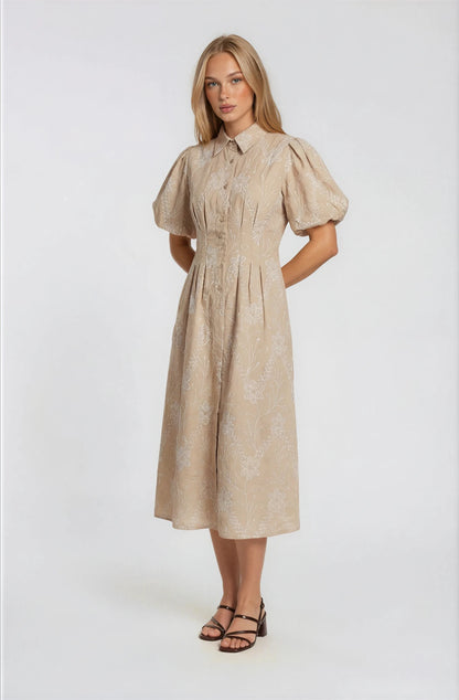 FLORAL EMBROIDERED MIDI DRESS