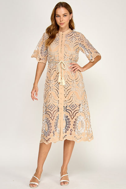 EYELET WHITE EMBOIDERED  CUT OUT MIDI DRESS