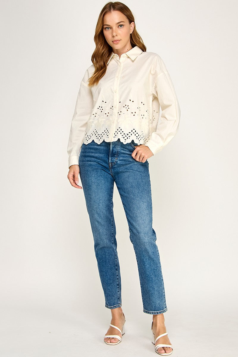 EYELET DETAIL LONG SLEEVE N-BLOUSE