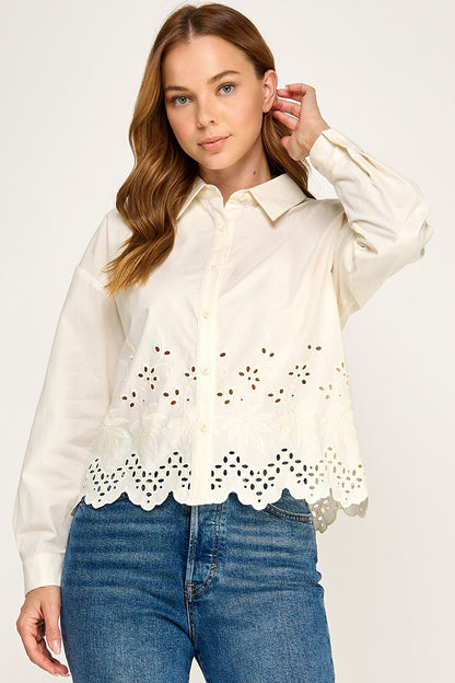 EYELET DETAIL LONG SLEEVE N-BLOUSE