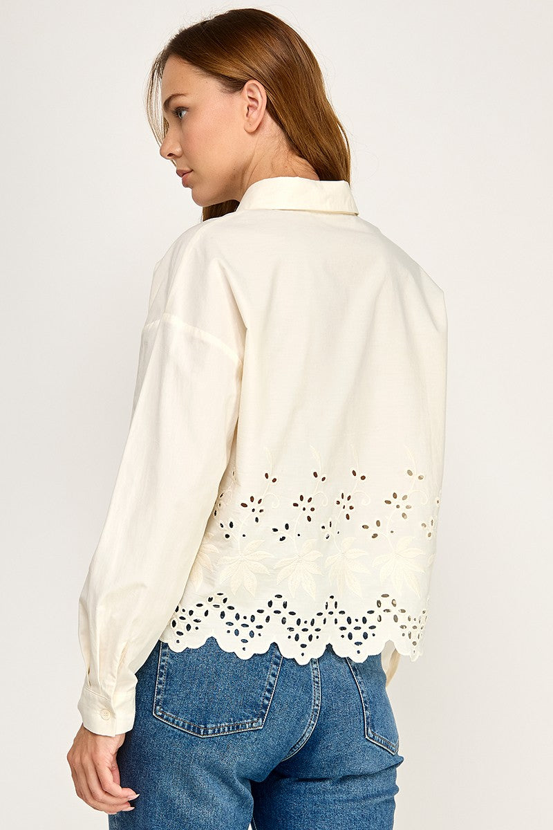EYELET DETAIL LONG SLEEVE N-BLOUSE