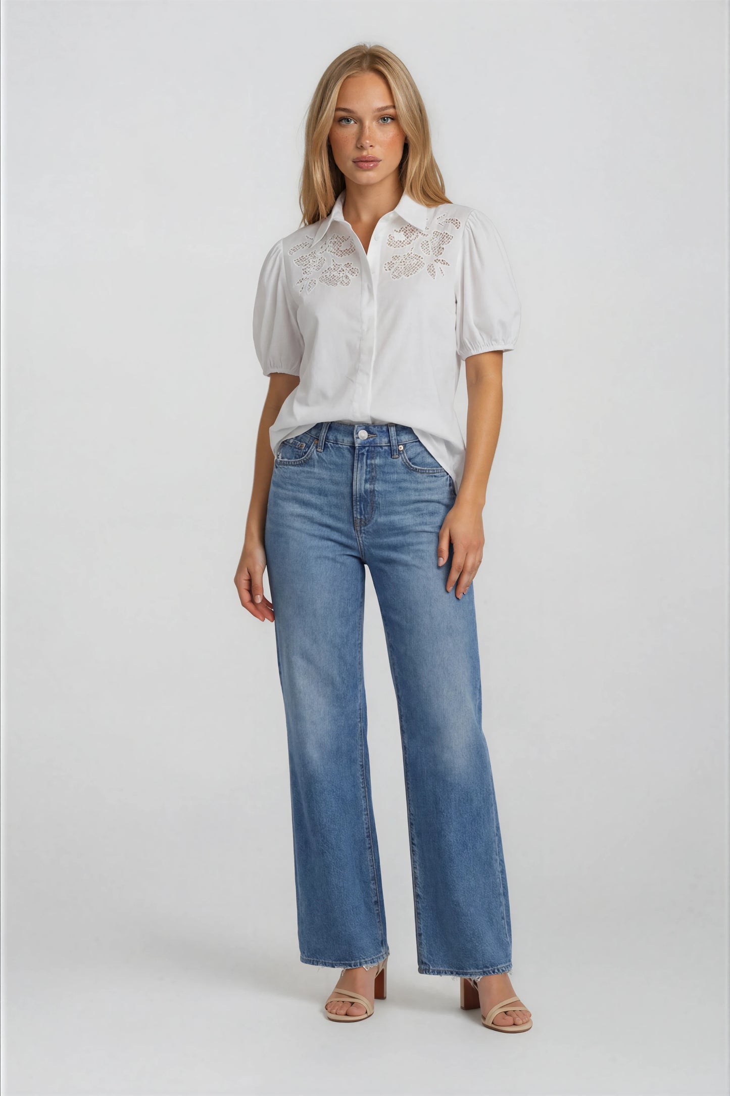 PUFF SLEEVES EMBROIDERY DETAIL BLOUSE