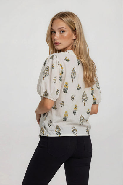 PUFF SLEEVE V-NECK TOP