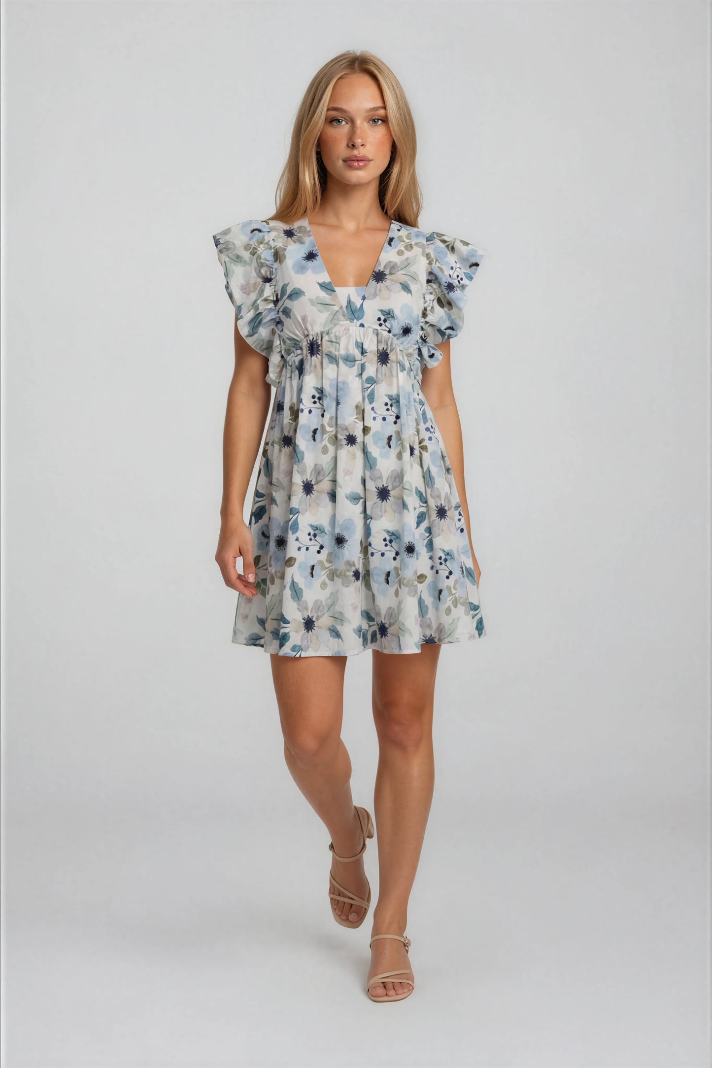 V-NECK RUFFLE BABYDOLL DRESS