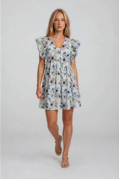 V-NECK RUFFLE BABYDOLL DRESS