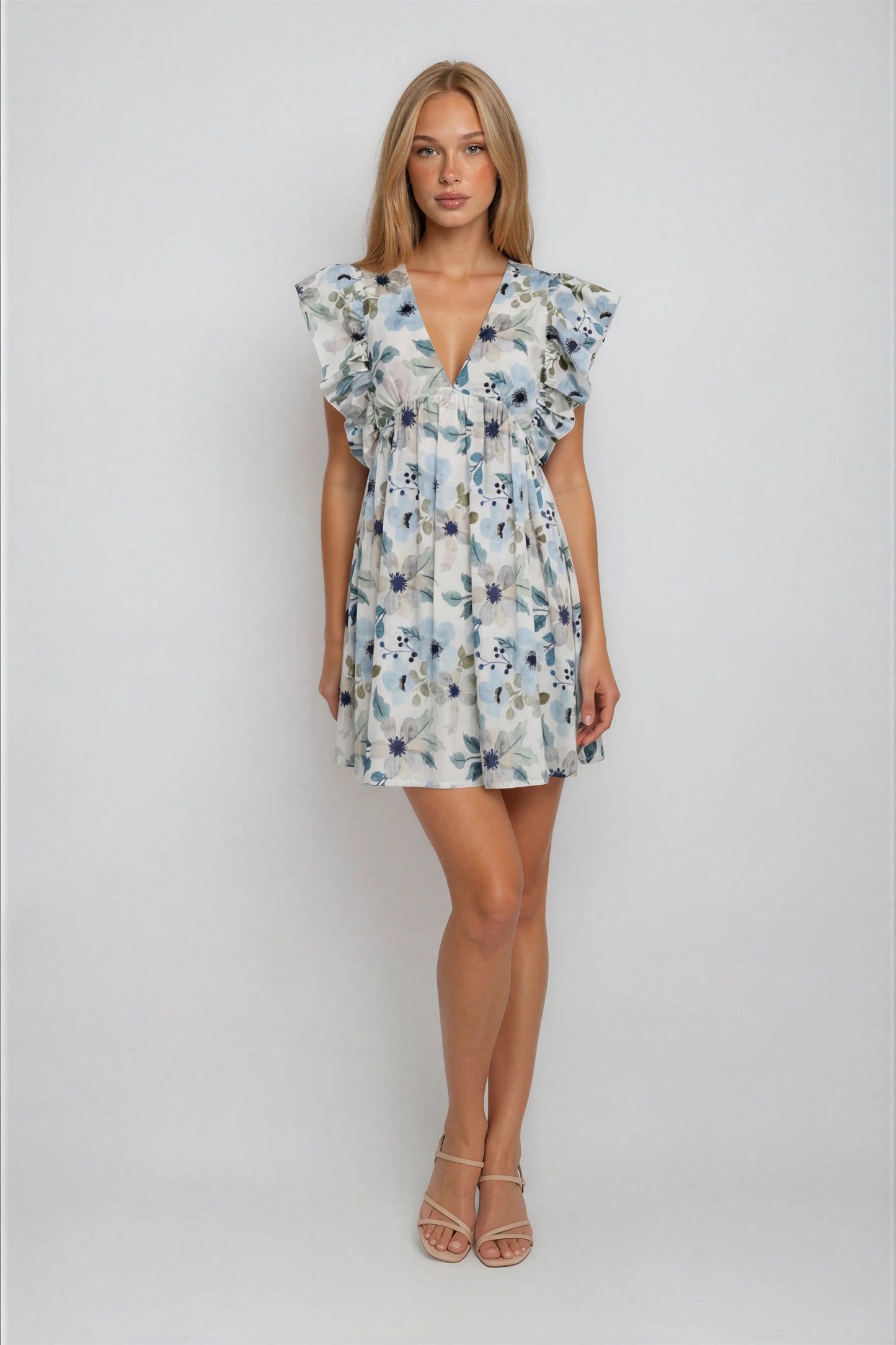 V-NECK RUFFLE BABYDOLL DRESS