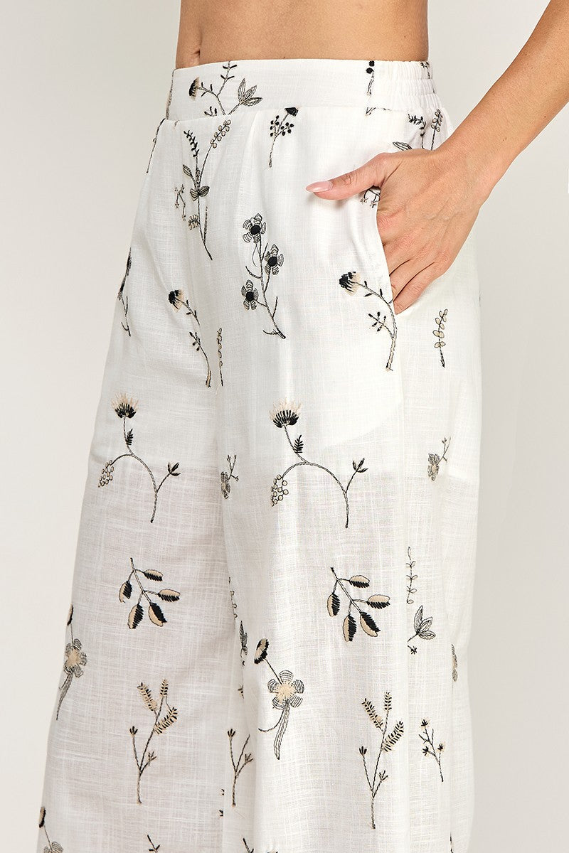 FLORAL EMBROIDERY PANTS