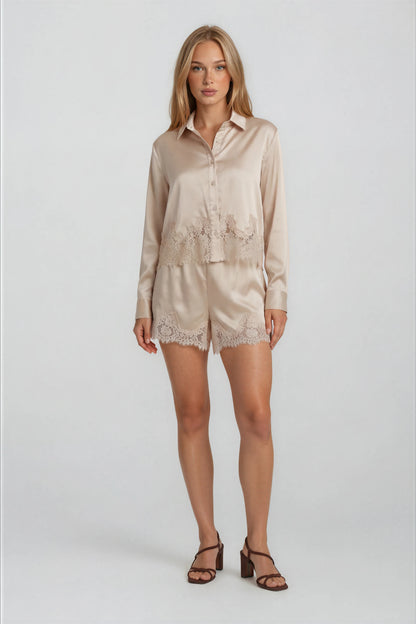 SATIN LACE TRIM SHORTS