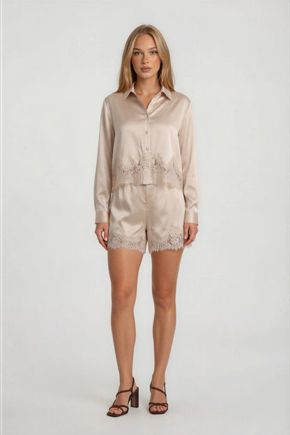 SATIN LACE TRIM SHORTS