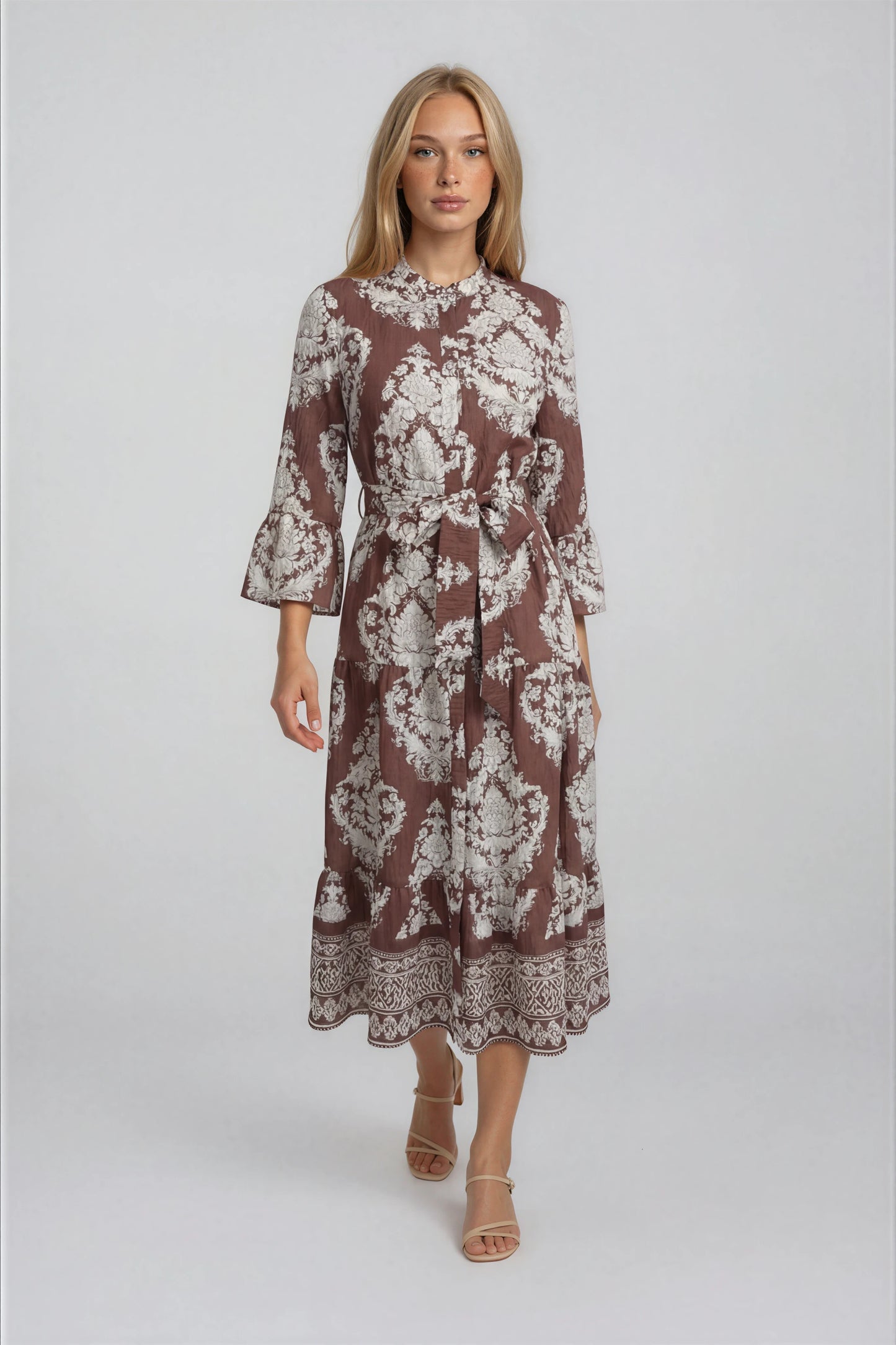 PRINTED BELTED MAXI DRESS