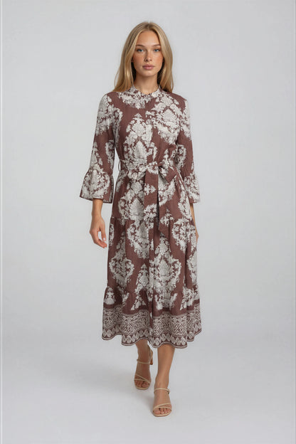 PRINTED BELTED MAXI DRESS