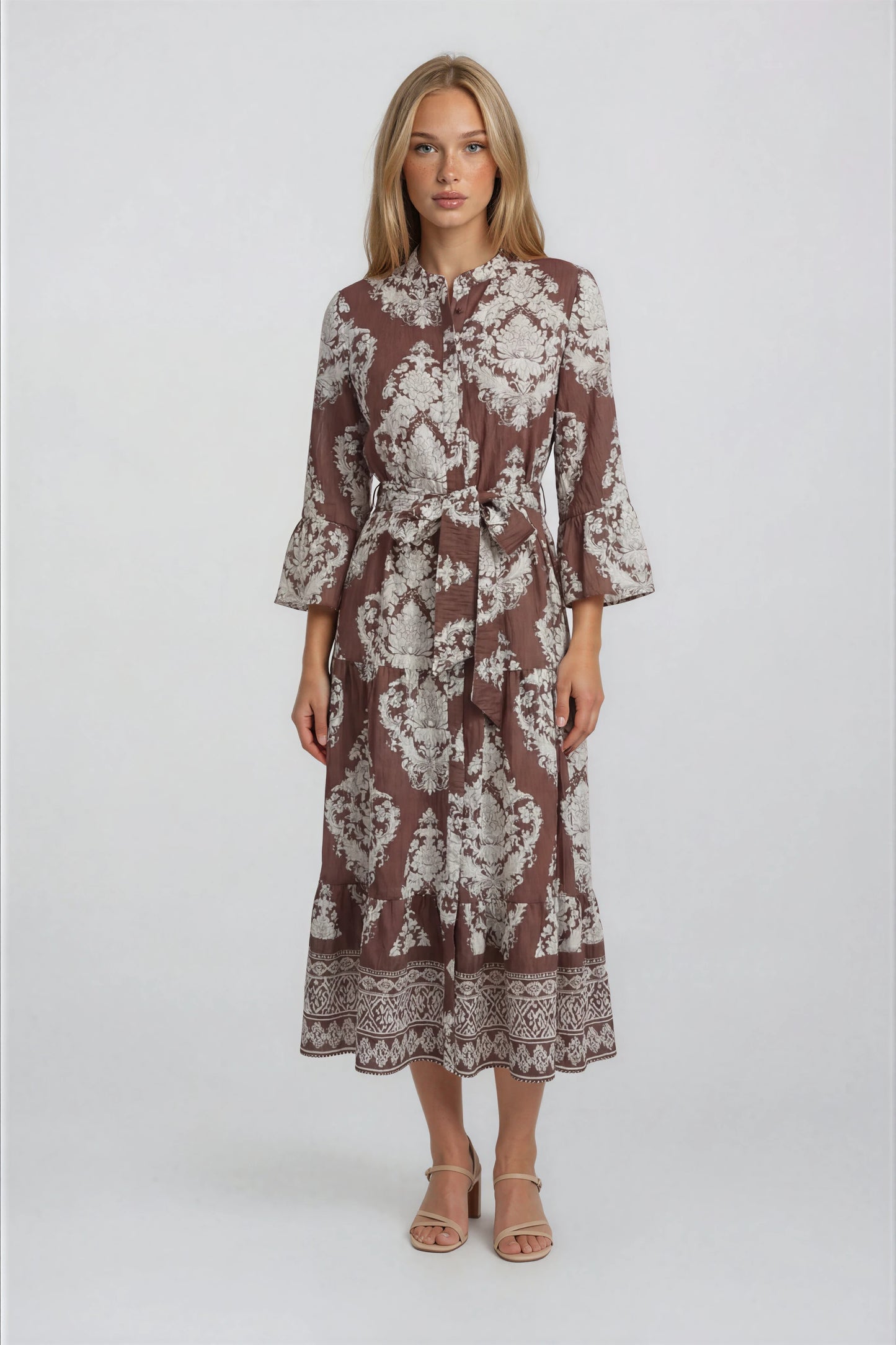 PRINTED BELTED MAXI DRESS