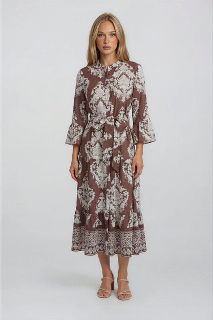 PRINTED BELTED MAXI DRESS
