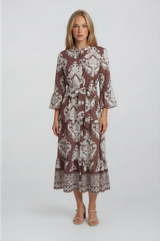 PRINTED BELTED MAXI DRESS