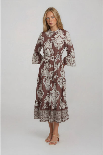 PRINTED BELTED MAXI DRESS