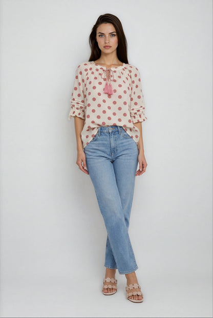 SHORT SLEEVE POLKA DOT BLOUSE
