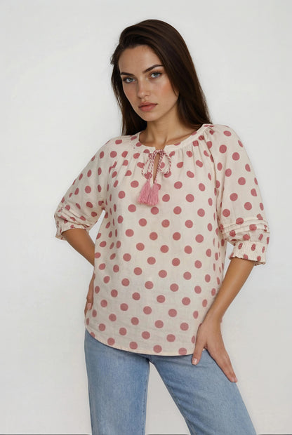SHORT SLEEVE POLKA DOT BLOUSE