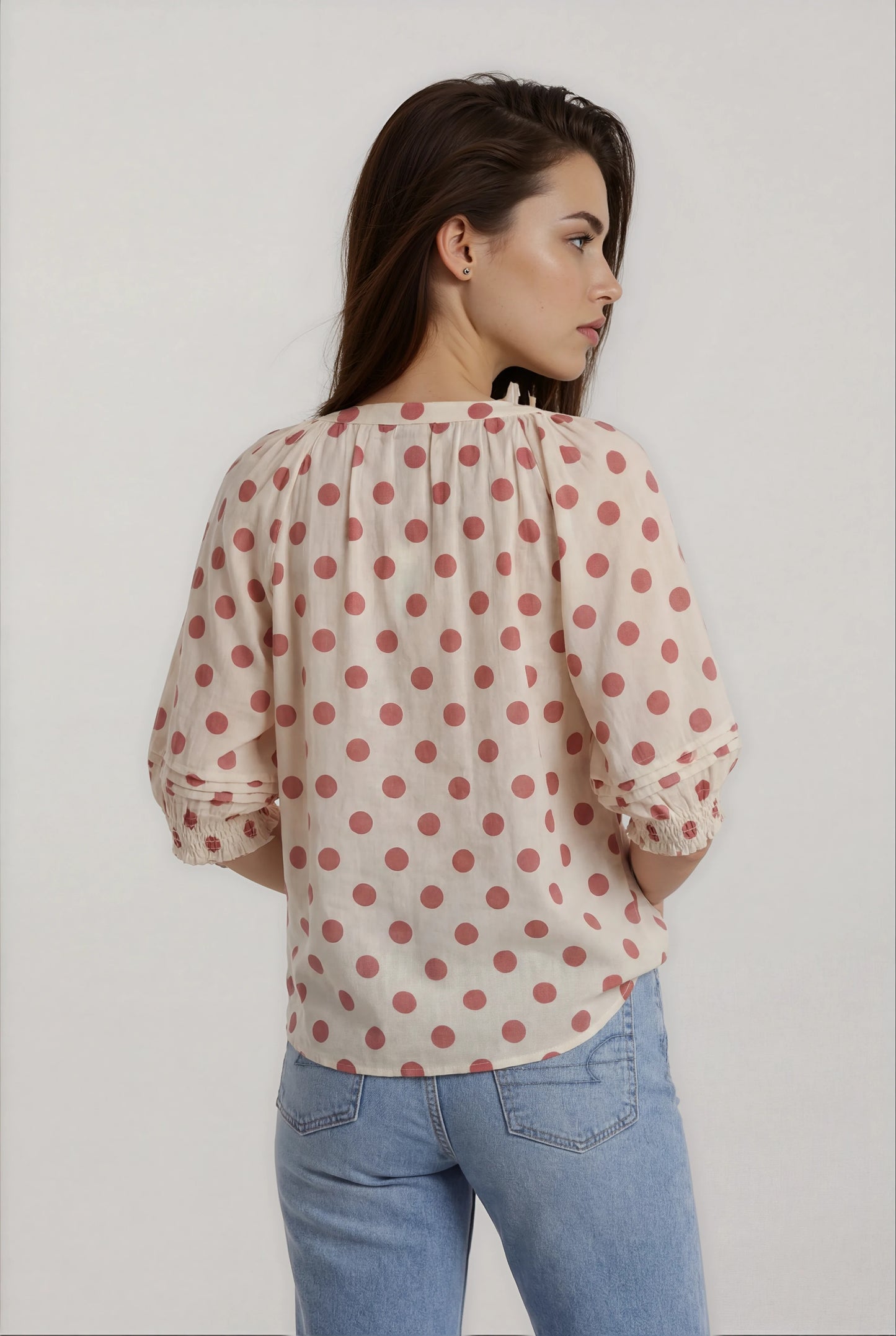 SHORT SLEEVE POLKA DOT BLOUSE