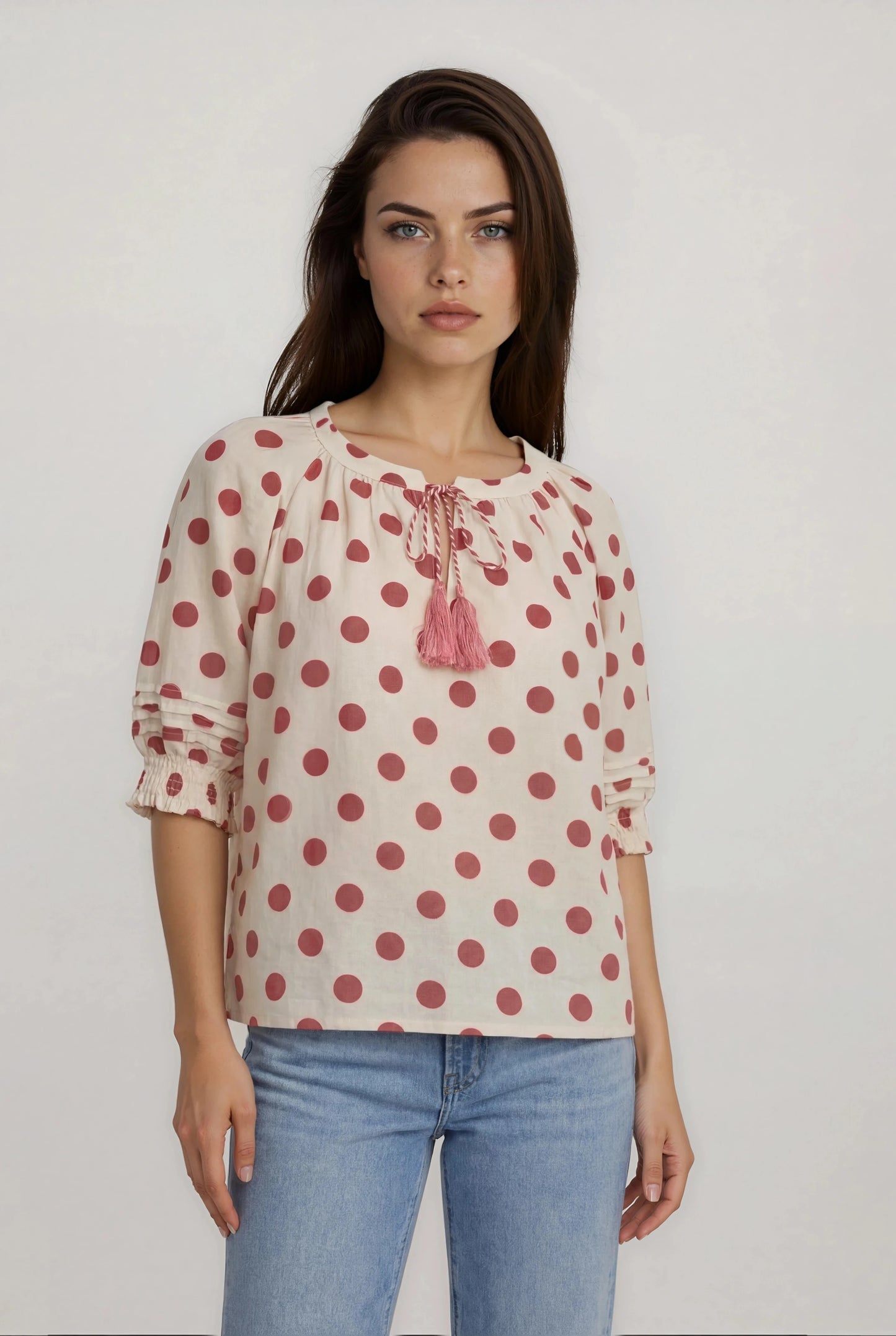 SHORT SLEEVE POLKA DOT BLOUSE