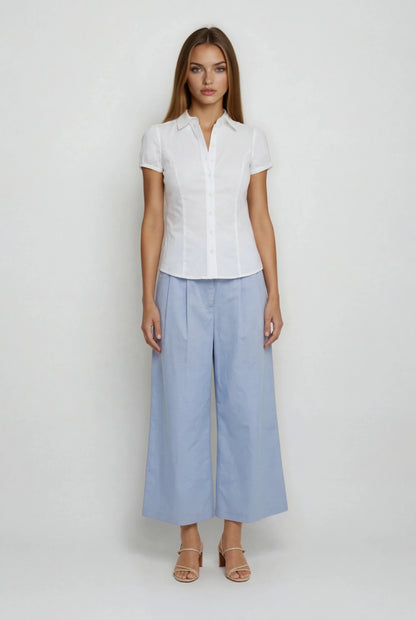 WIDE LEG BELTED POPLIN PANTS