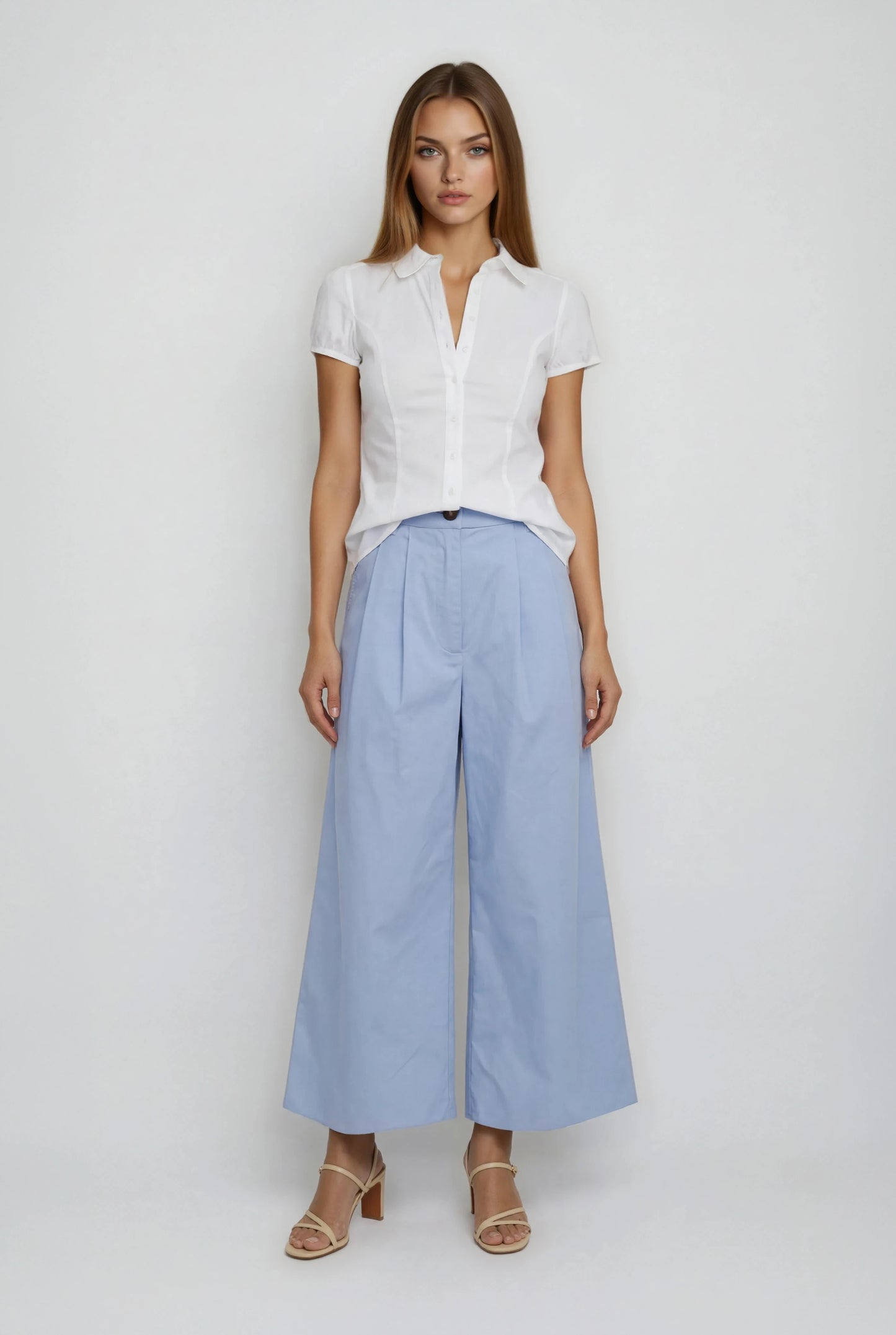 WIDE LEG BELTED POPLIN PANTS