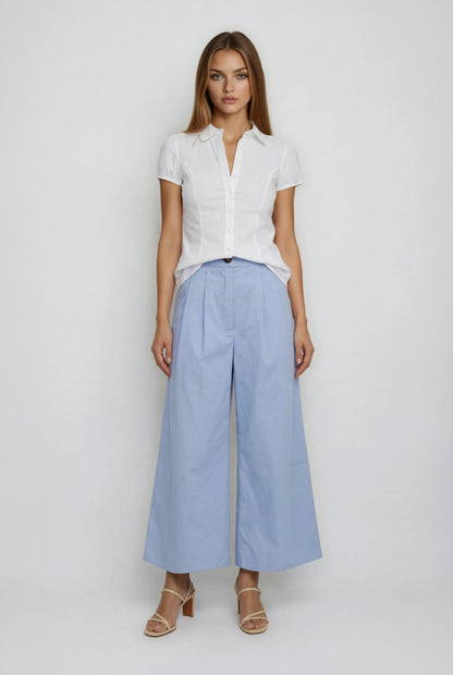 WIDE LEG BELTED POPLIN PANTS