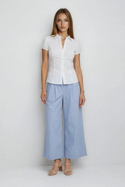 WIDE LEG BELTED POPLIN PANTS