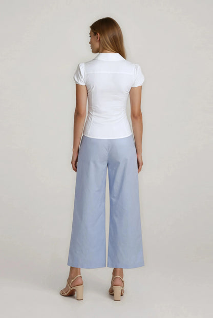 WIDE LEG BELTED POPLIN PANTS