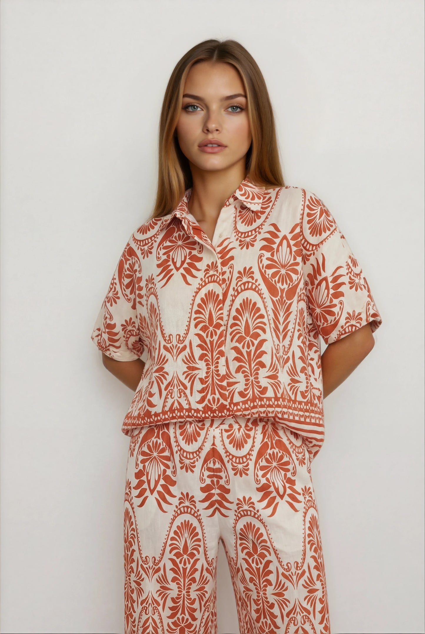PRINTED BUTTON DOWN BLOUSE