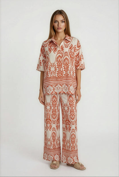 PRINTED BUTTON DOWN BLOUSE