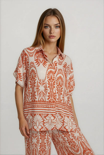 PRINTED BUTTON DOWN BLOUSE