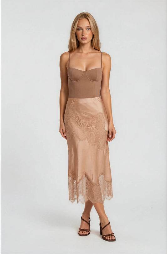 SATIN PATCHY LACE SKIRT