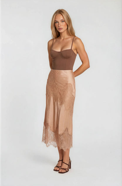 SATIN PATCHY LACE SKIRT