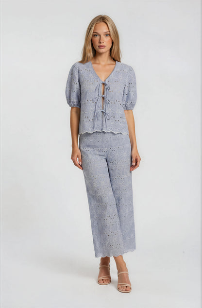 EMBROIDERY BUTTON DETAIL BLOUSE