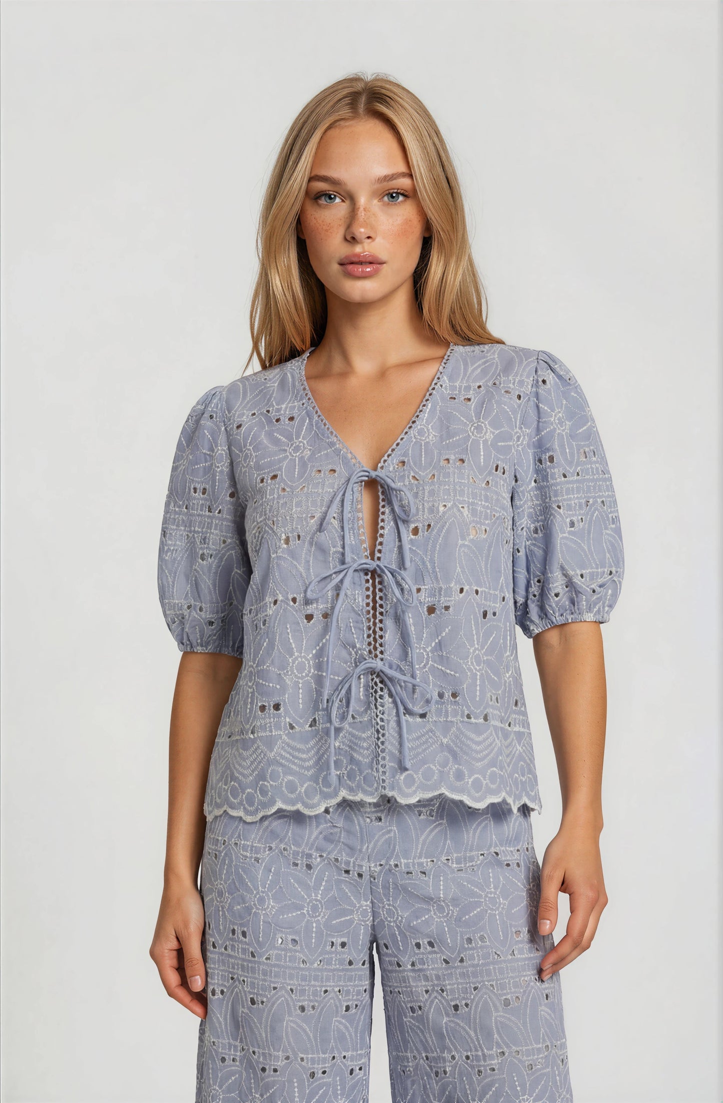 EMBROIDERY BUTTON DETAIL BLOUSE