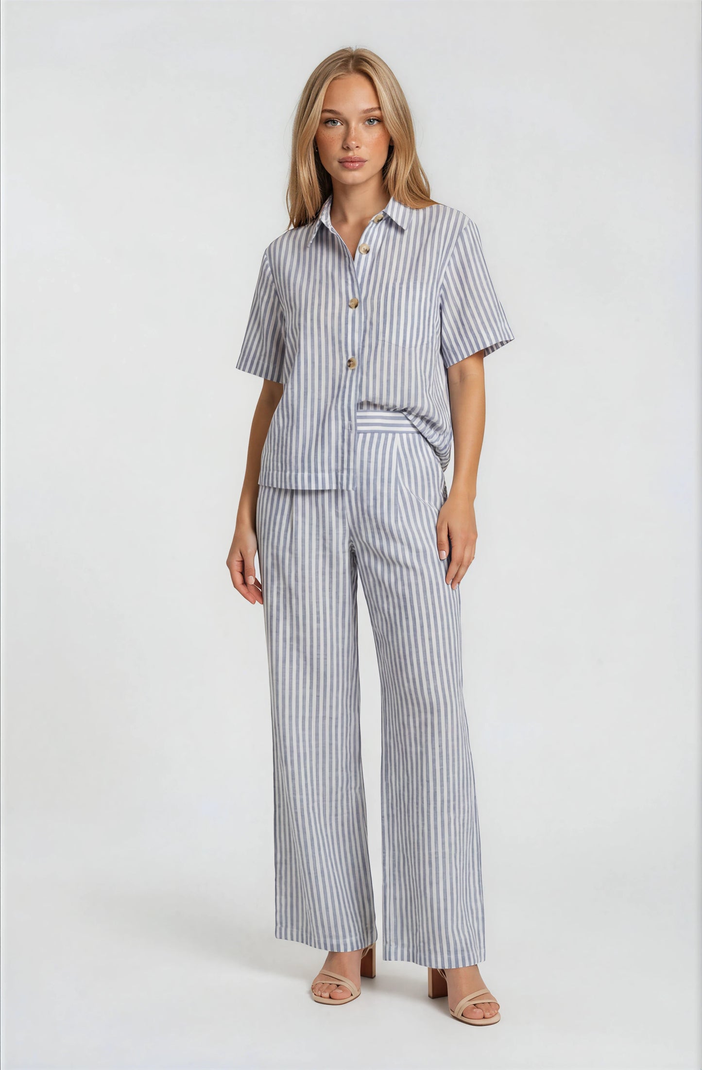 PINSTRIPED BUTTON DOWN TOP