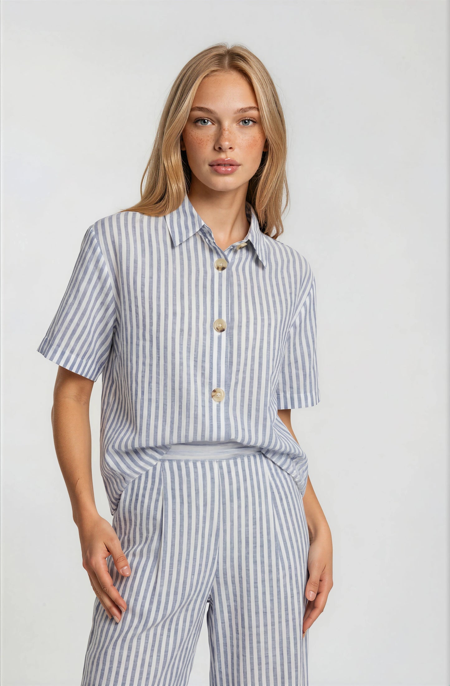 PINSTRIPED BUTTON DOWN TOP