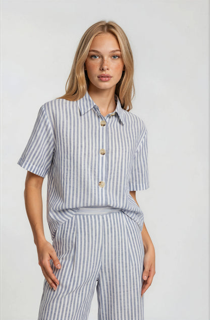 PINSTRIPED BUTTON DOWN TOP