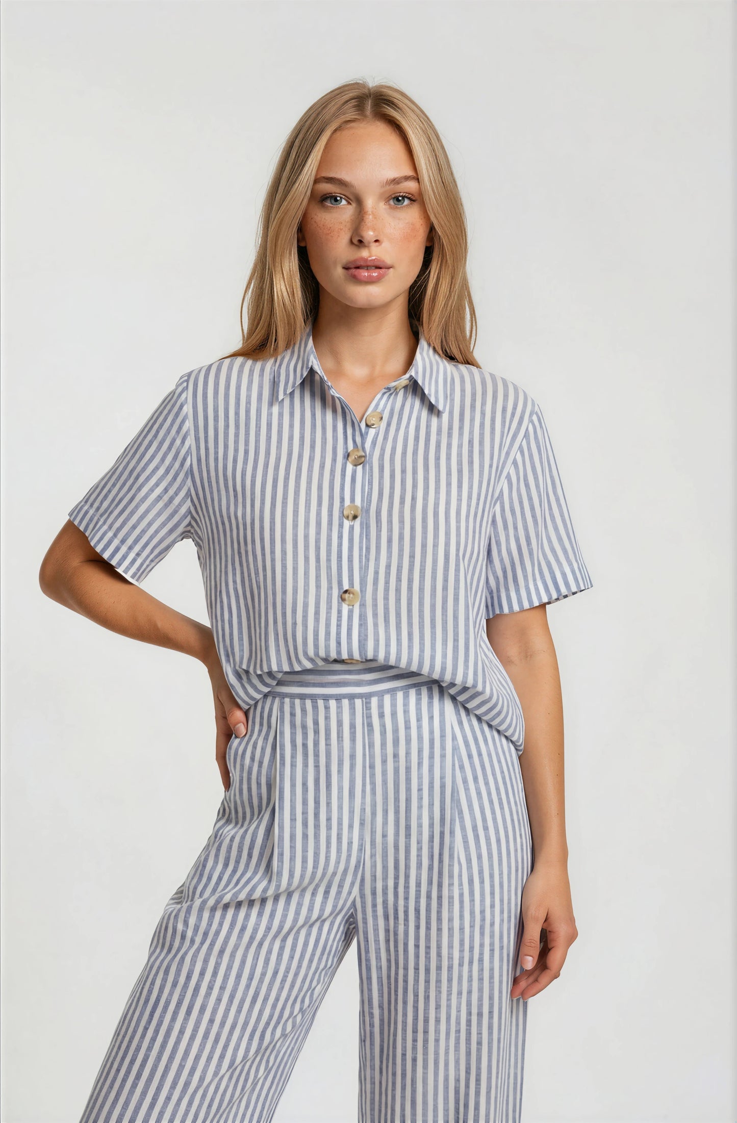 PINSTRIPED BUTTON DOWN TOP