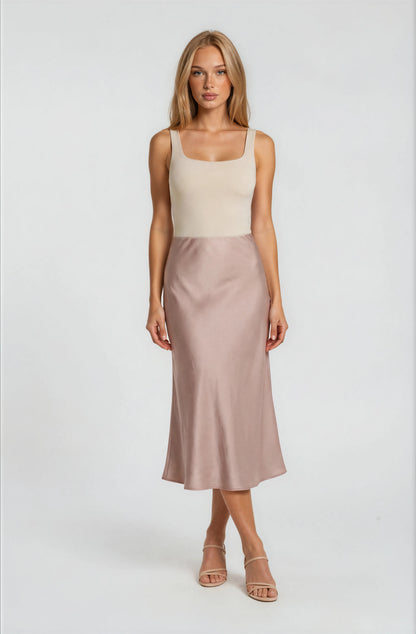 SATIN MIDI SKIRT