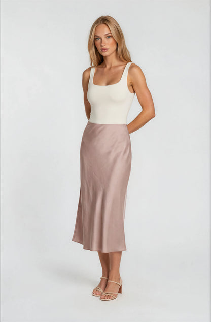 SATIN MIDI SKIRT