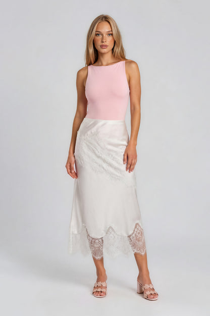 SATIN PATCHY LACE SKIRT