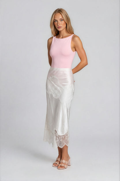 SATIN PATCHY LACE SKIRT