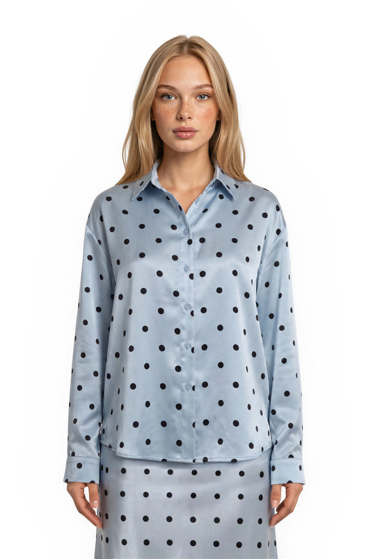 POLKA DOT BUTTON UP LONG SLEEVE TOP