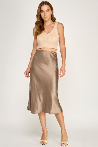 SATIN MIDI SKIRT