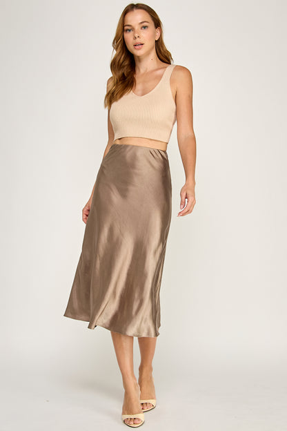 SATIN MIDI SKIRT