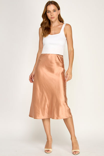 SATIN MIDI SKIRT