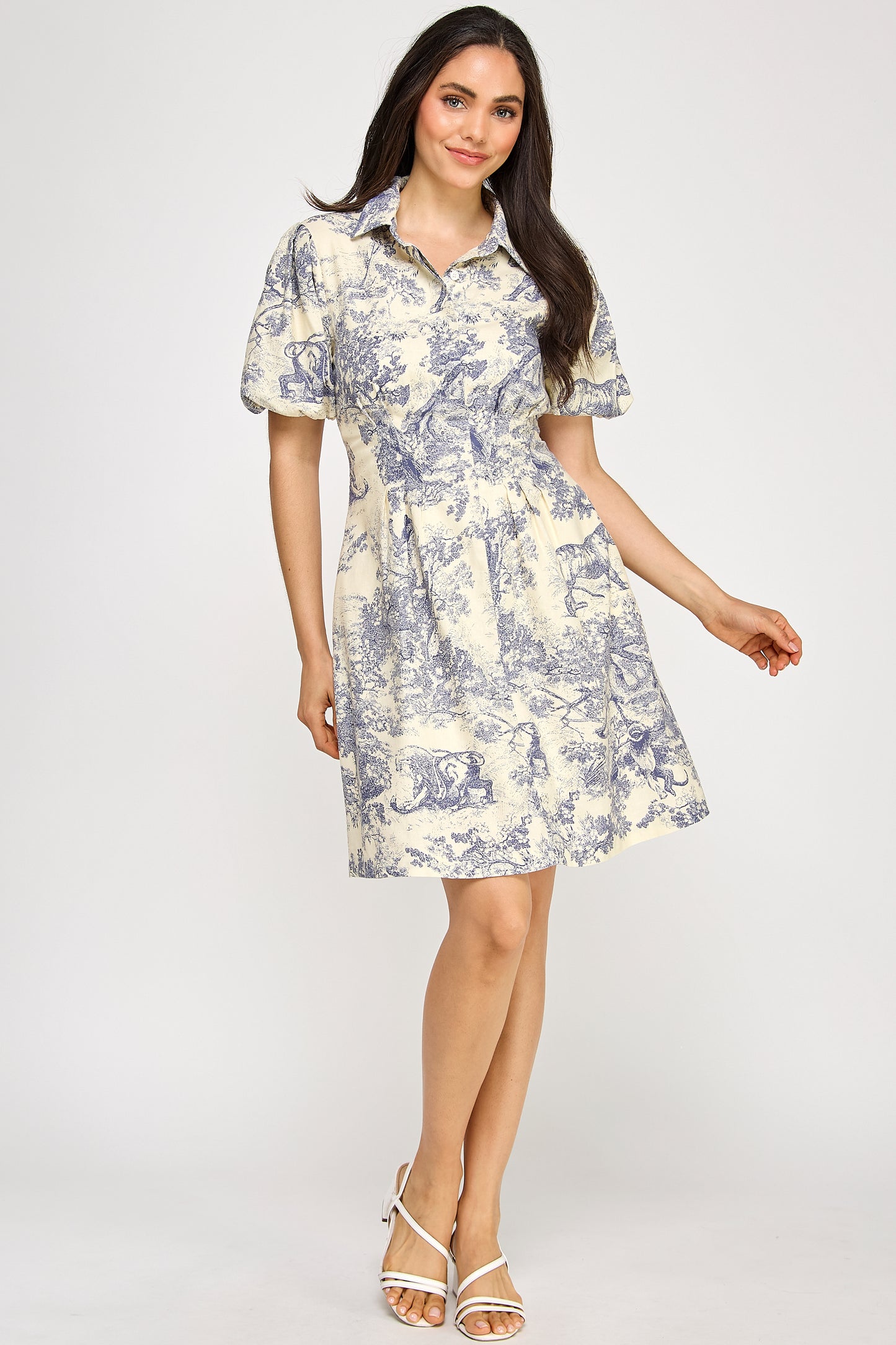 PUFF SLEEVE FOREST PRINT DRESS