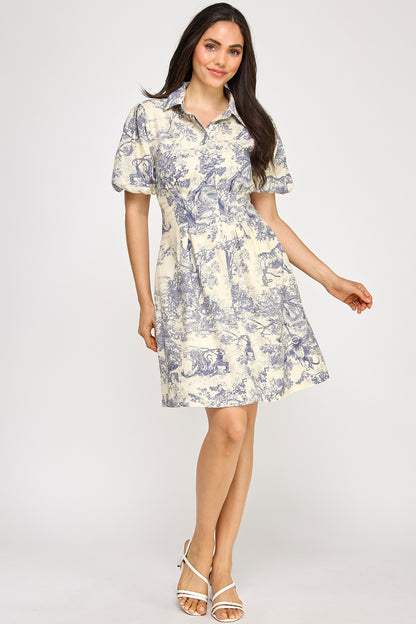 PUFF SLEEVE FOREST PRINT DRESS
