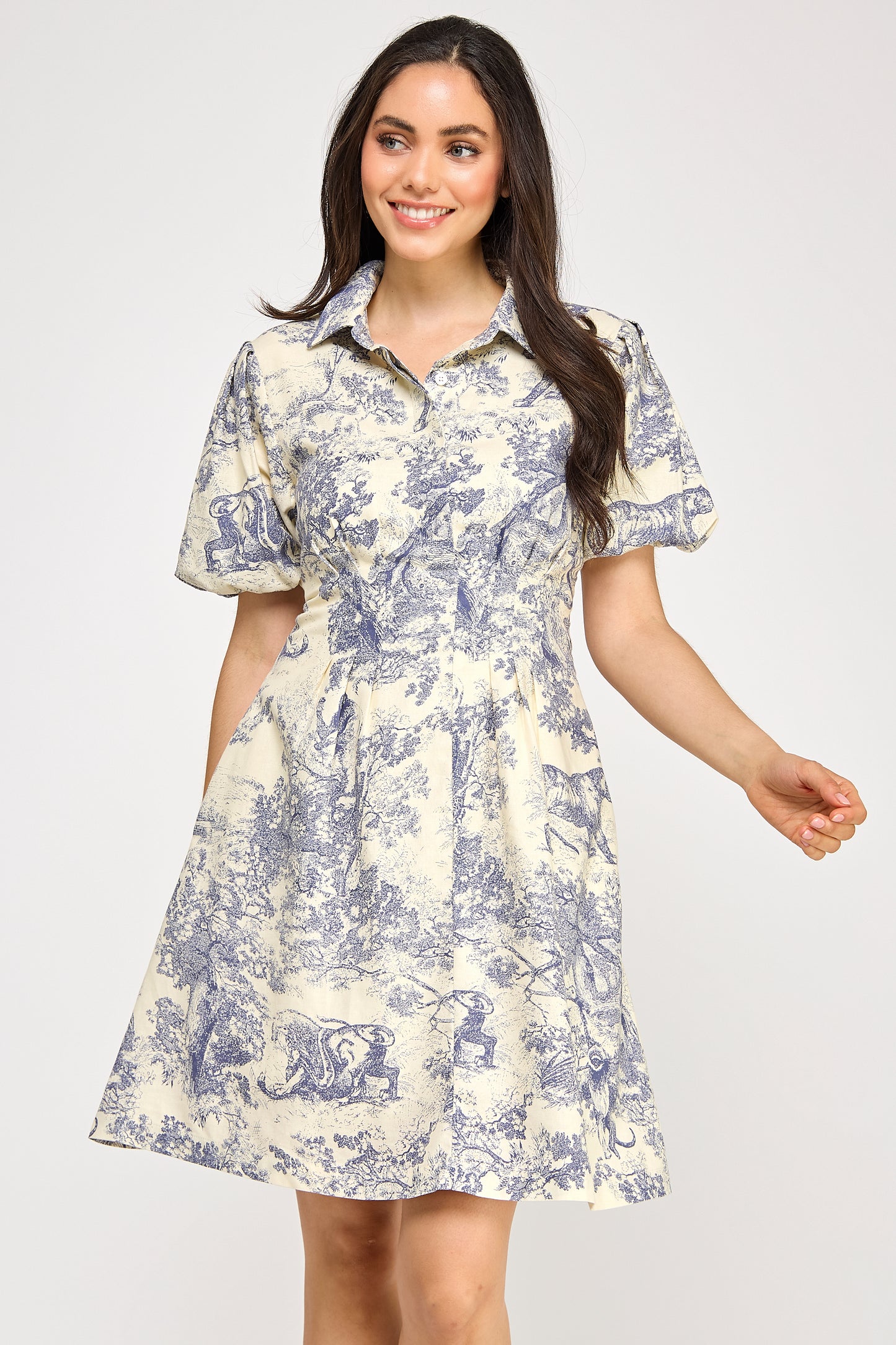 PUFF SLEEVE FOREST PRINT DRESS